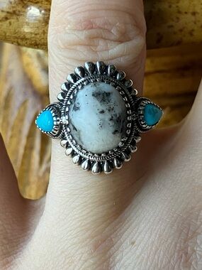 White Buffalo Blue Turquoise Sterling Silver Ring Size 7
